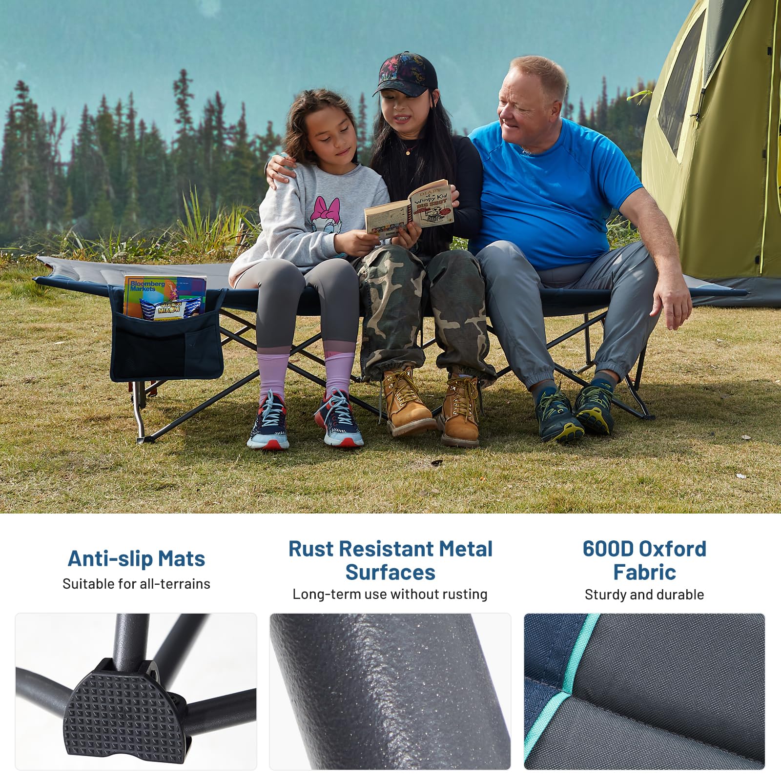 Timber Ridge heavy-duty cot frame providing sturdy support up to 450lbs.