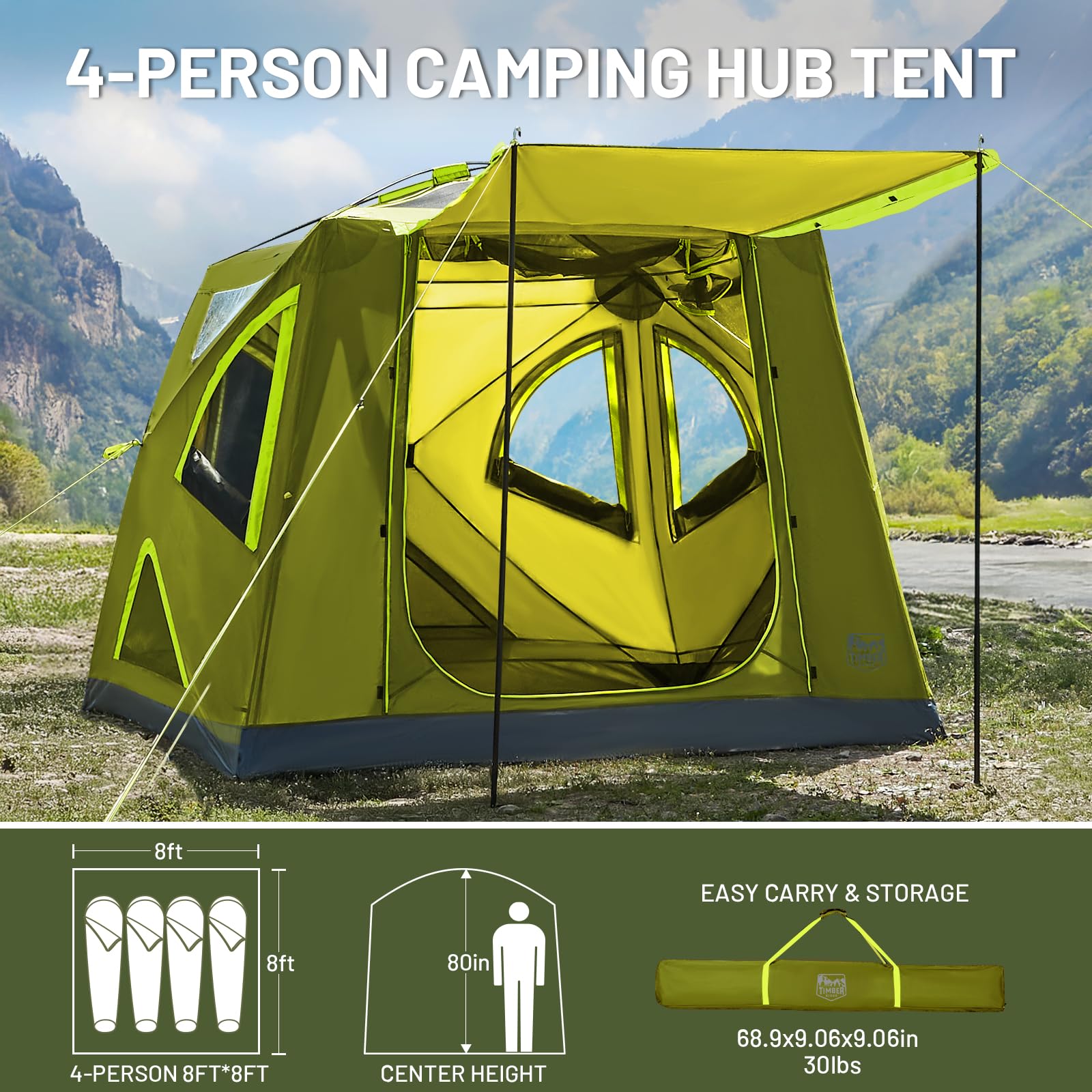 Timber Ridge hub tent compact carry bag for travel