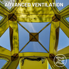 Timber Ridge hub tent skylight and six mesh windows for fresh air