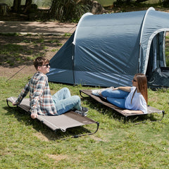 Timber Ridge aluminum folding cot frame demonstrates lightweight travel-friendly design.