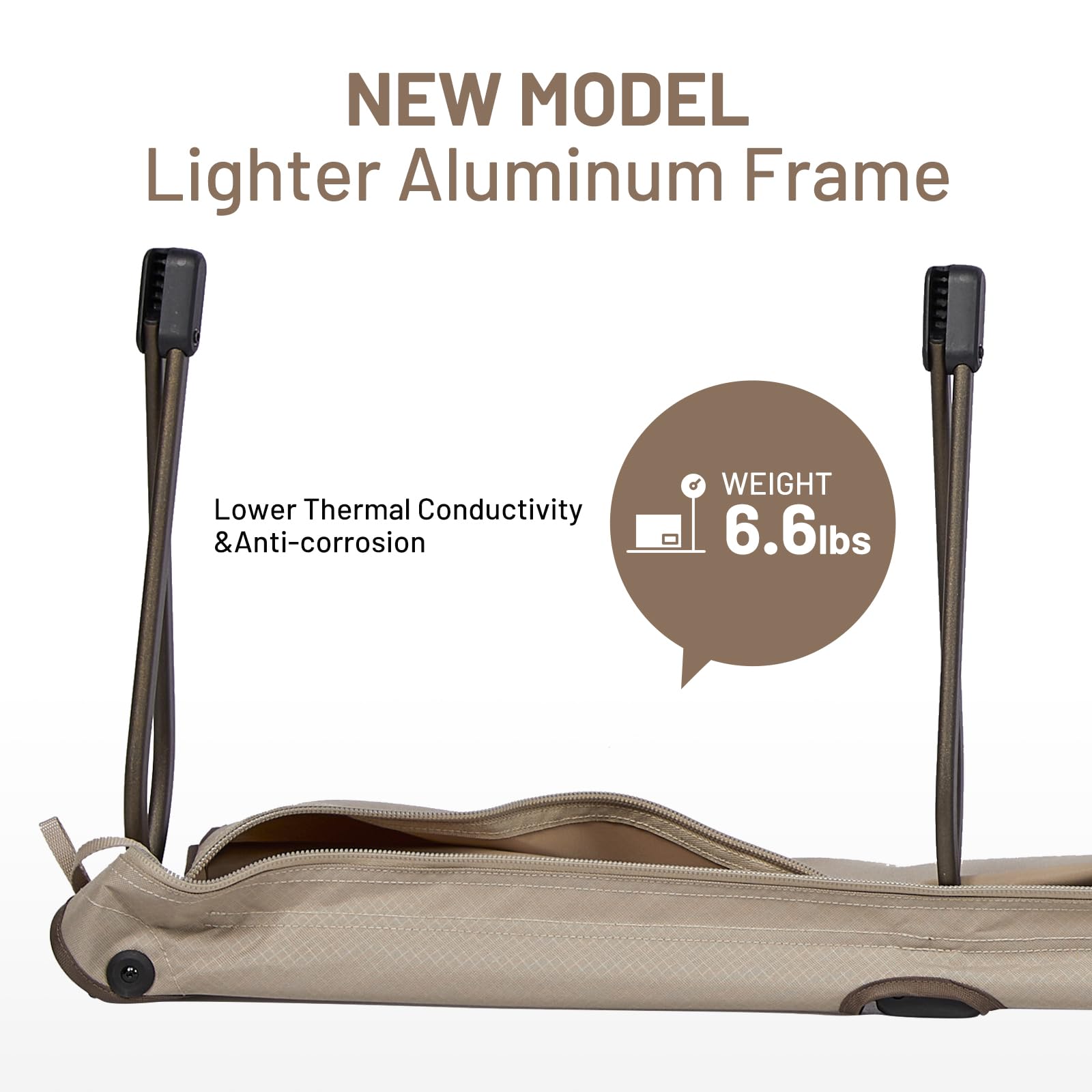 TIMBER RIDGE lightweight camping cot side view emphasizes sturdy aluminum frame support