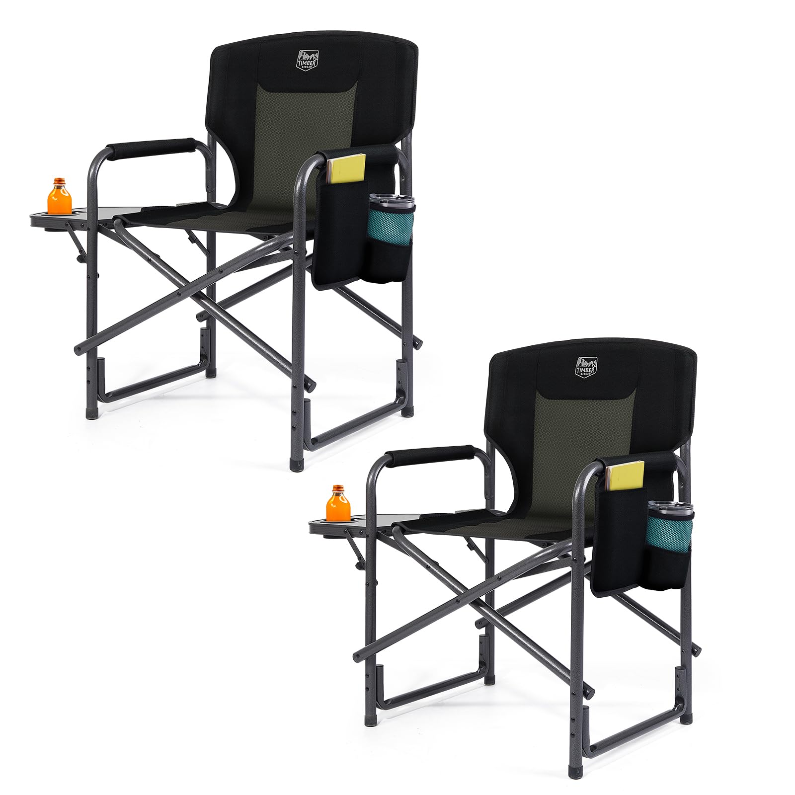 TIMBER RIDGE lightweight oversized camping chair with a side table at the campsite.