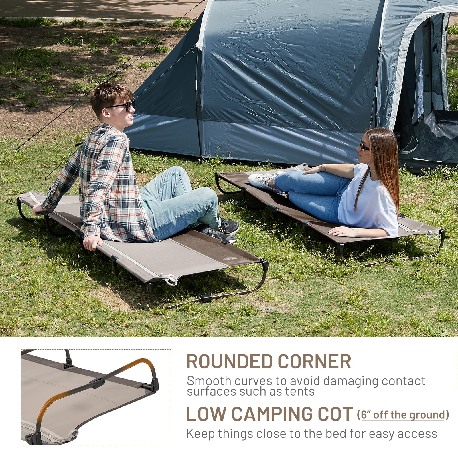 Timber Ridge low-profile cot keeps legs and gear accessible.