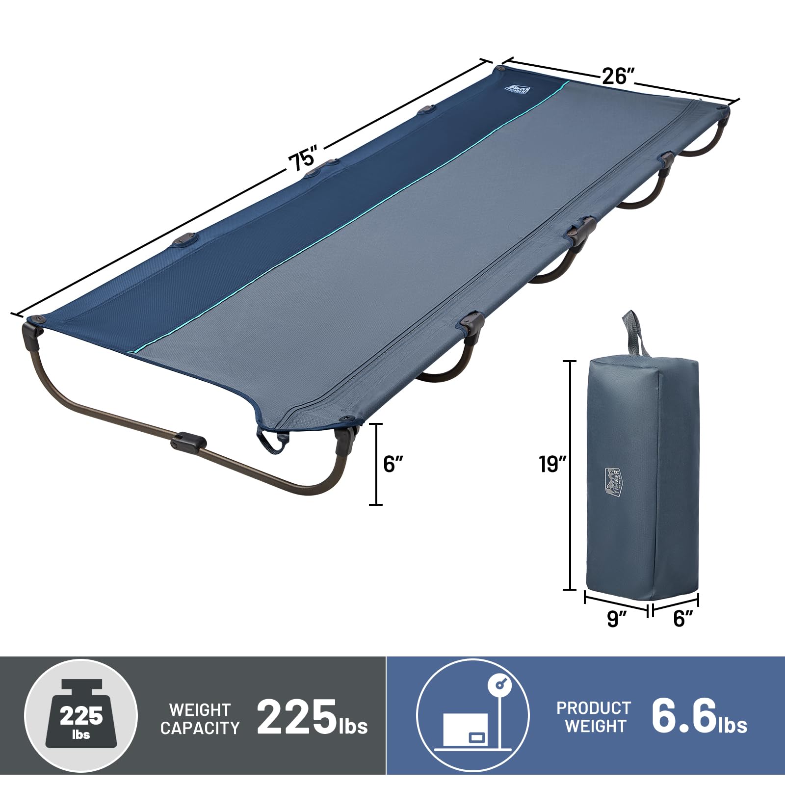 Timber Ridge open-size cot provides roomier sleep space
