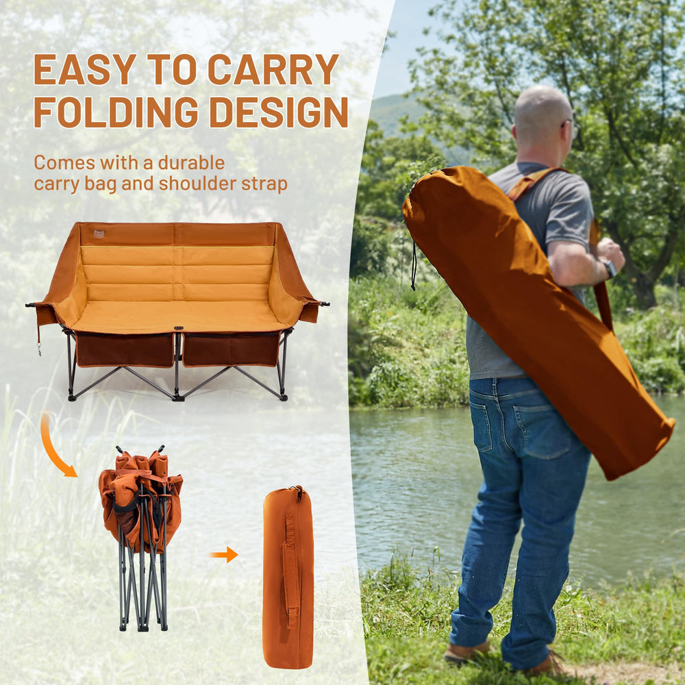 Outdoor loveseat on grass demonstrates versatile campsite seating