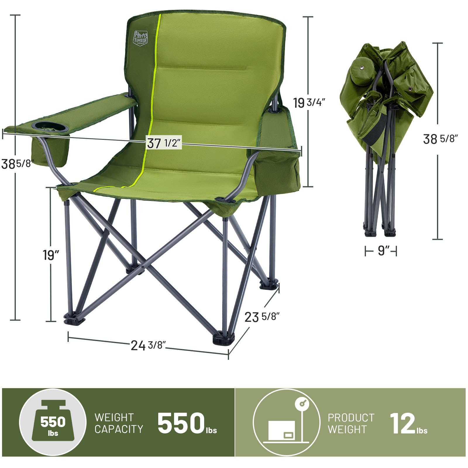 TIMBER RIDGE oversized camping chair cup holder keeps beverages within reach.