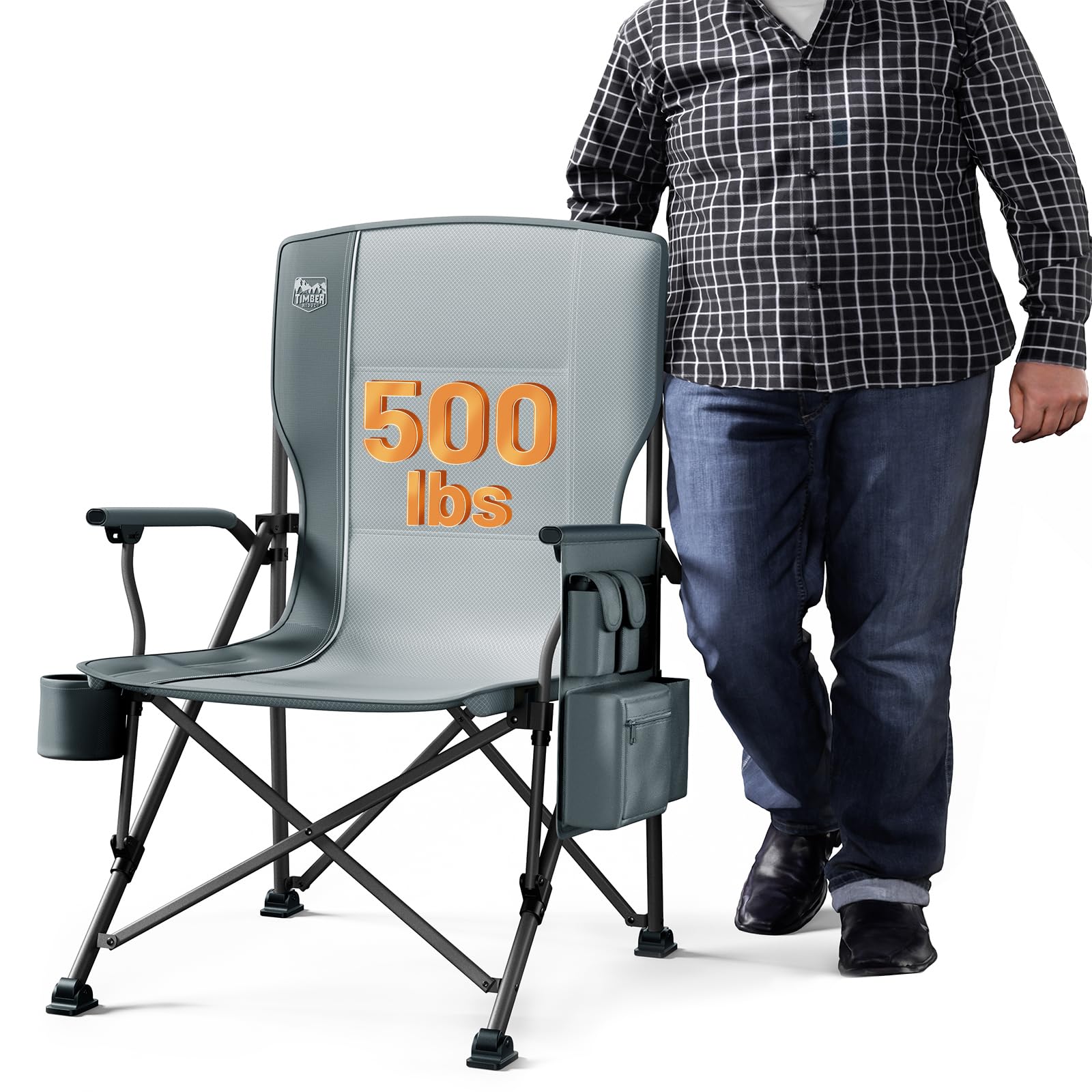 TIMBER RIDGE oversized folding chair front view shows roomy seat for all-day comfort.