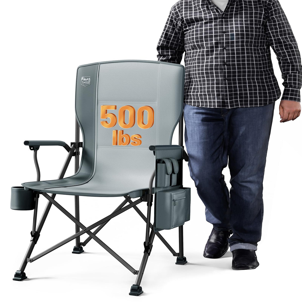 TIMBER RIDGE oversized folding chair front view shows roomy seat for all-day comfort.