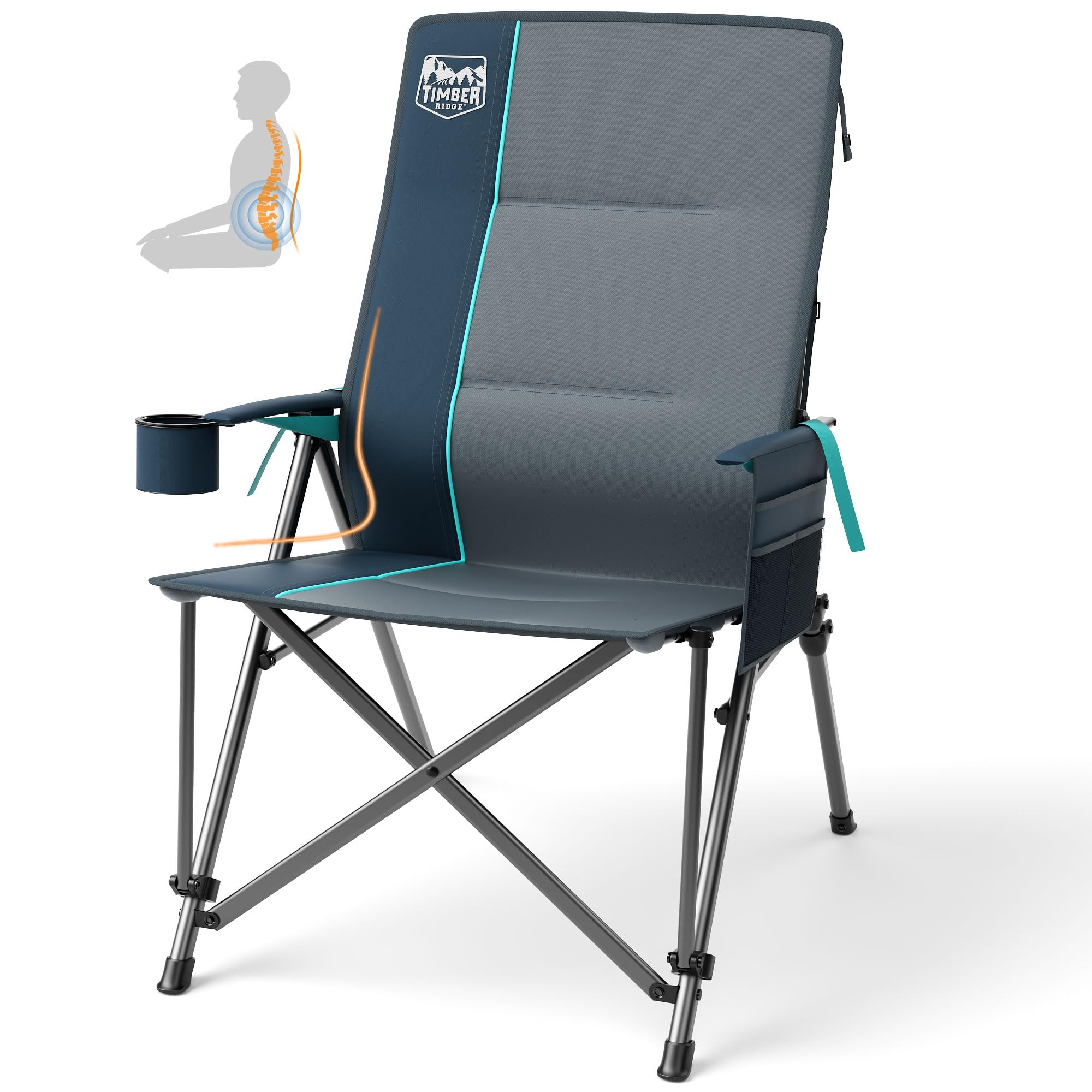 Timber Ridge oversized chair lumbar-support feature promotes comfort during camping.