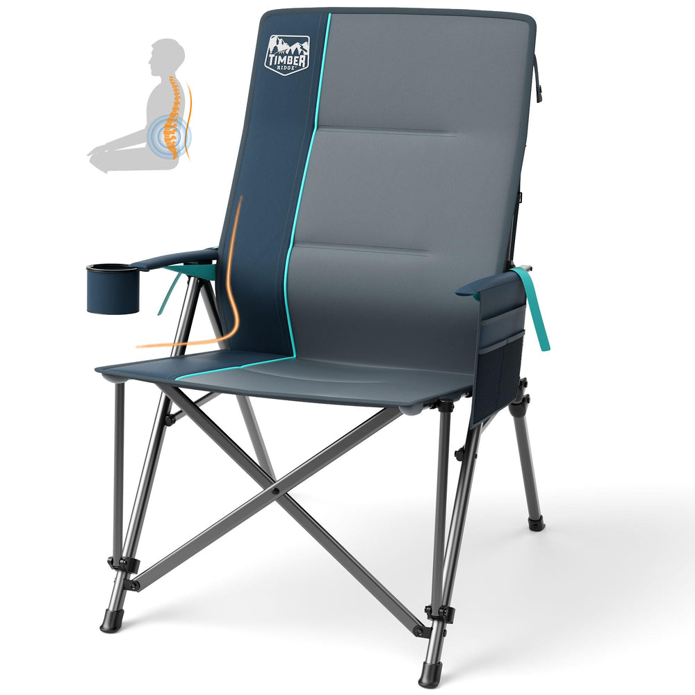 Timber Ridge oversized chair lumbar-support feature promotes comfort during camping.