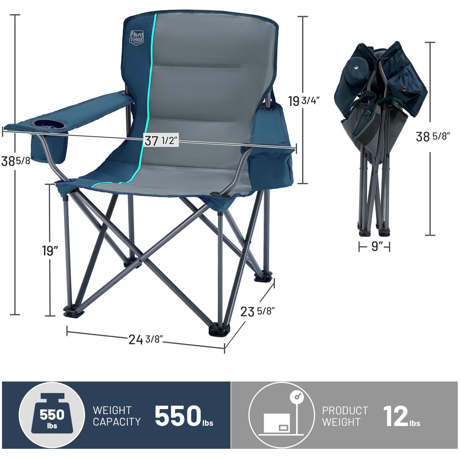 TIMBER RIDGE 550 lbs capacity chair with sturdy X-frame and extra supports