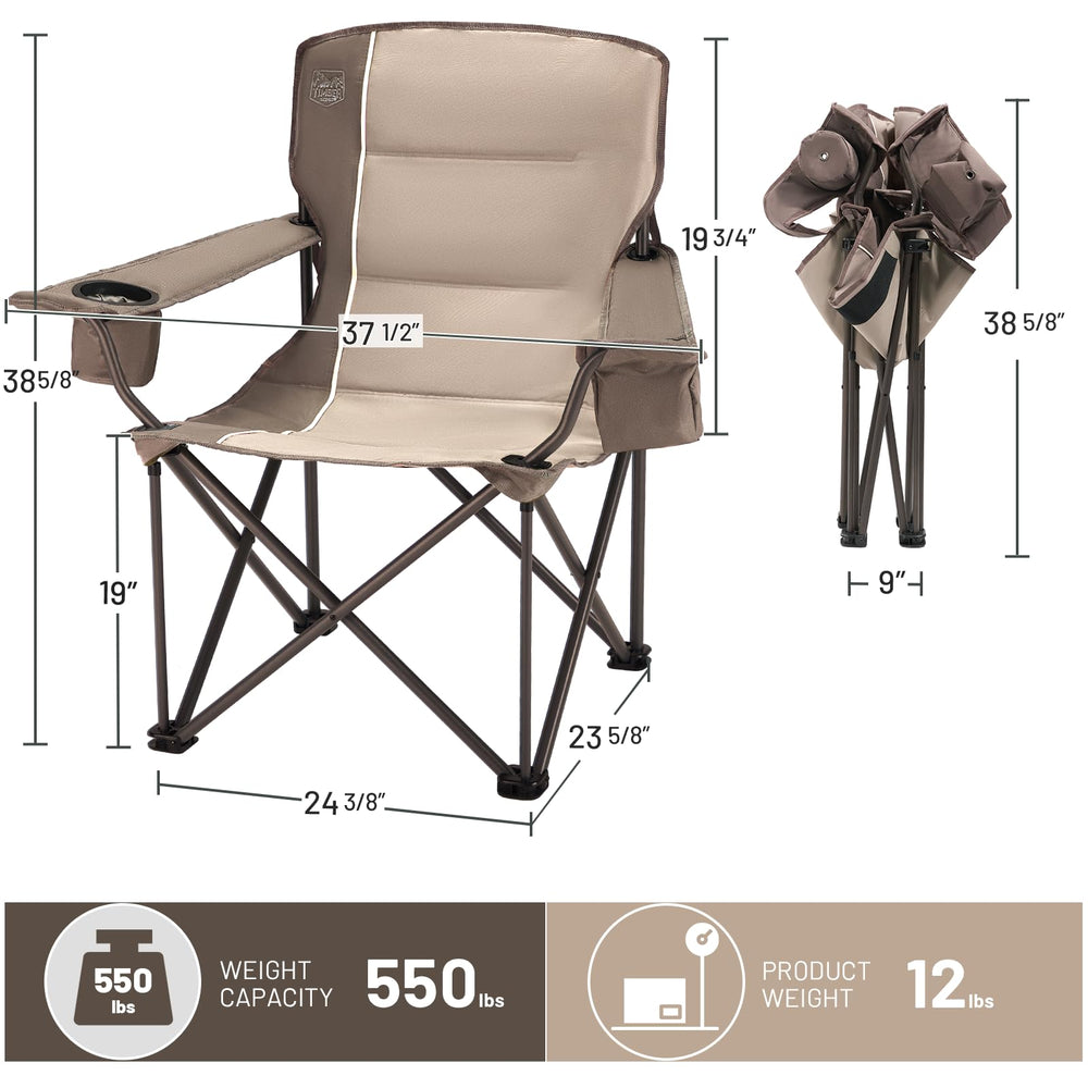 TIMBER RIDGE chair's sturdy X-frame and four extra supports handle 550 pounds.