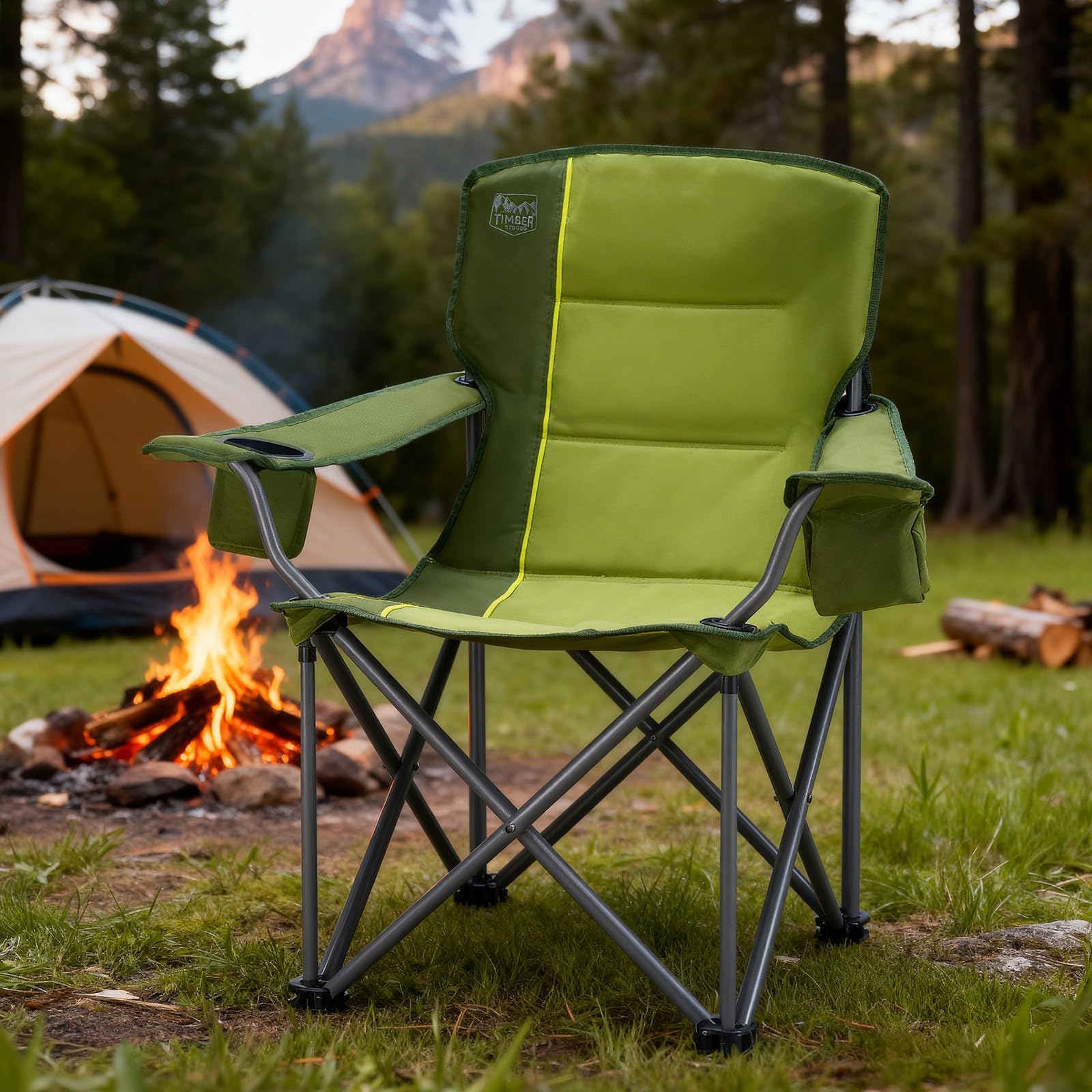 Timber Ridge chair padded armrests for long-term comfort outdoors.