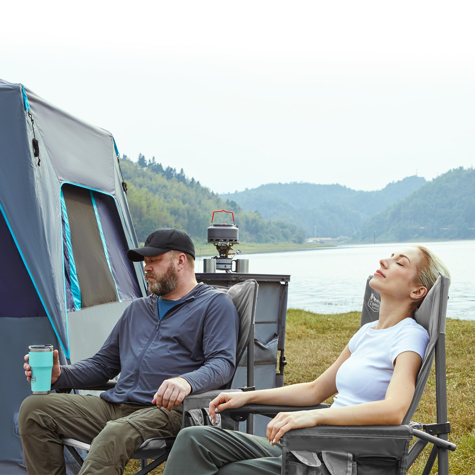 TIMBER RIDGE oversized folding chair back view emphasizes supportive high back for posture