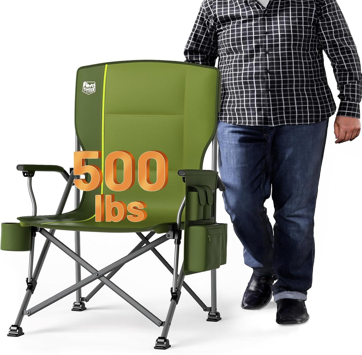 Timber Ridge oversized folding chair front view highlights wide seat for comfort