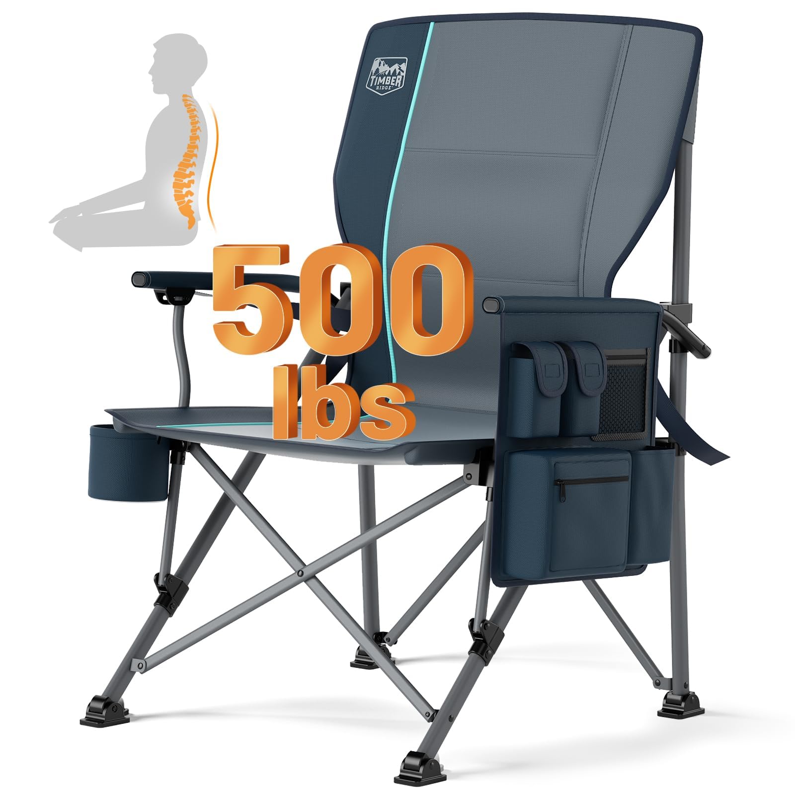 TIMBER RIDGE oversized folding chair with lumbar support for all-day outdoor comfort.