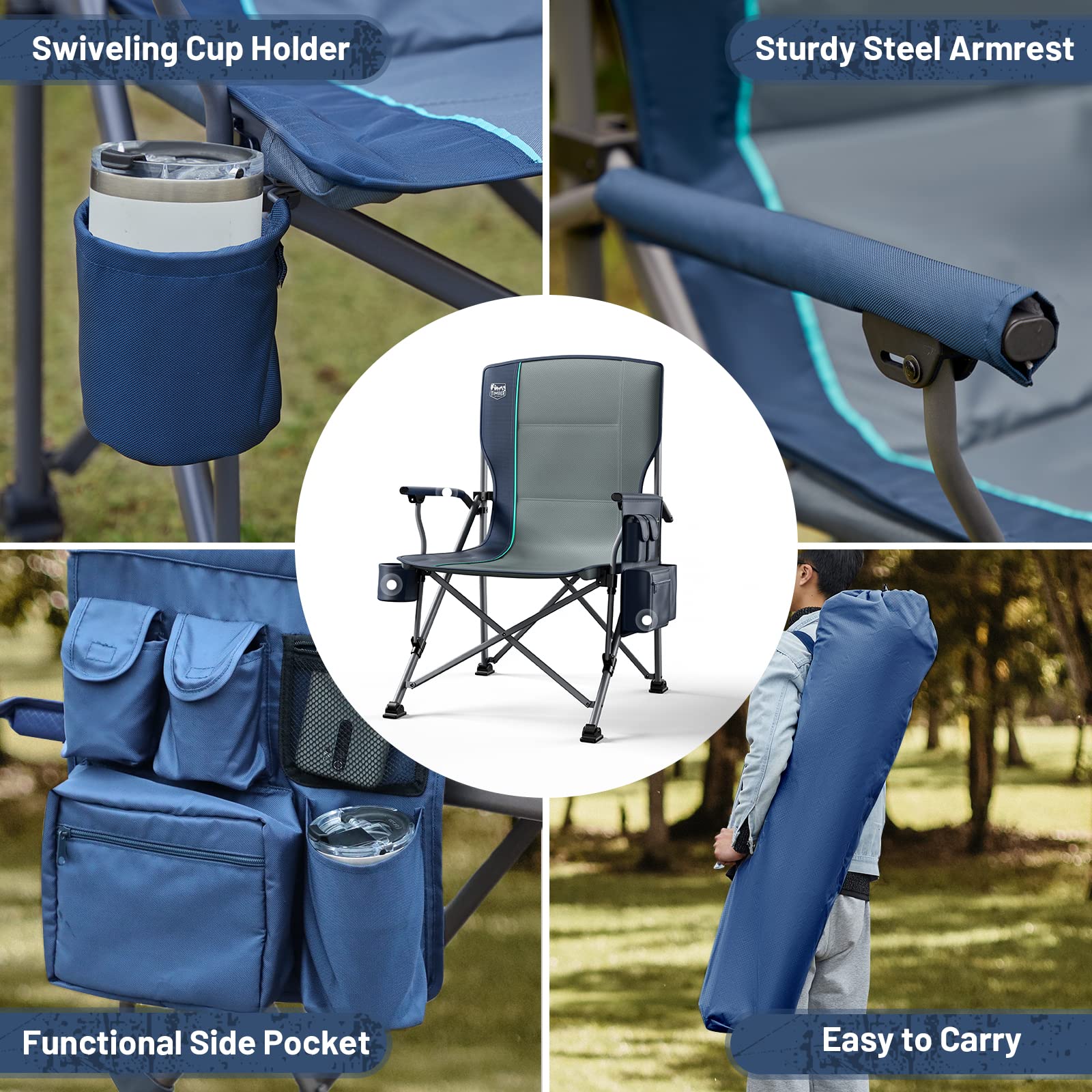 TIMBER RIDGE packaging photo presents easy setup and portable carry options