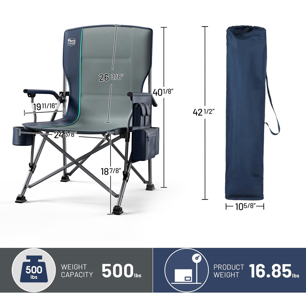 TIMBER RIDGE oversized chair side-pocket cooler demonstrates convenient storage and on-site refreshments