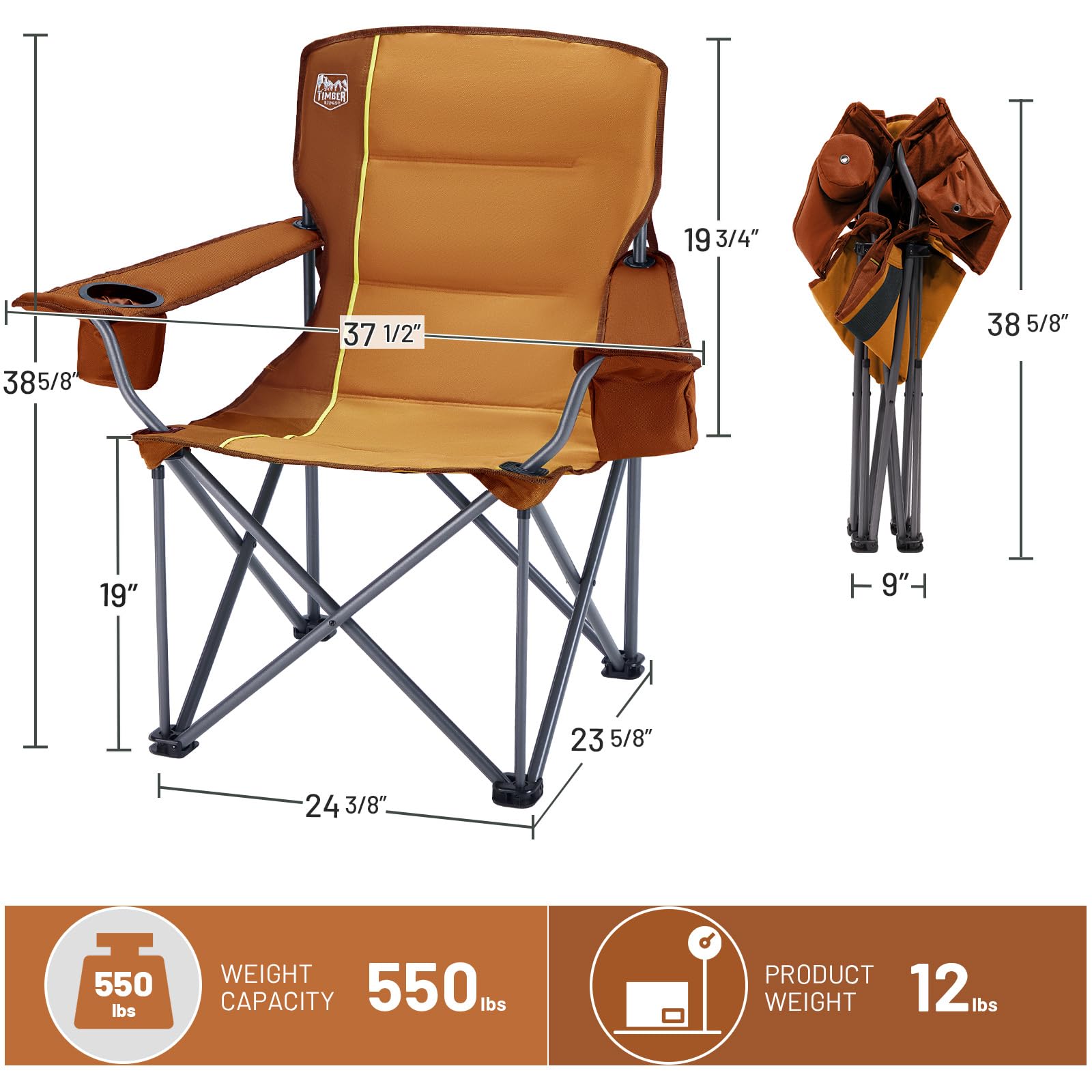 TIMBER RIDGE chair storage pocket holds sunscreen and phone on picnics