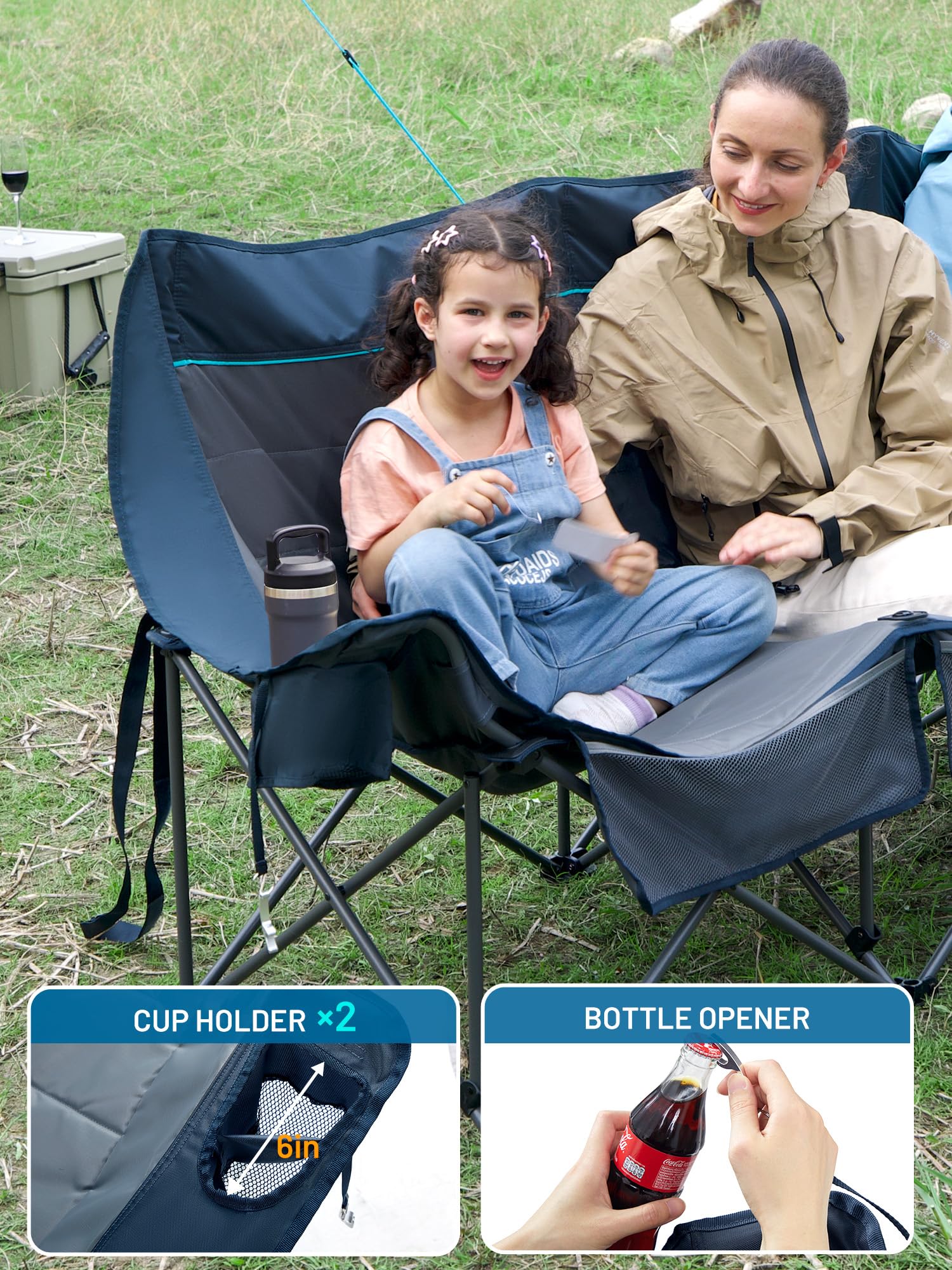 Timber Ridge padded 3-person camping chair blue color for outdoor gatherings
