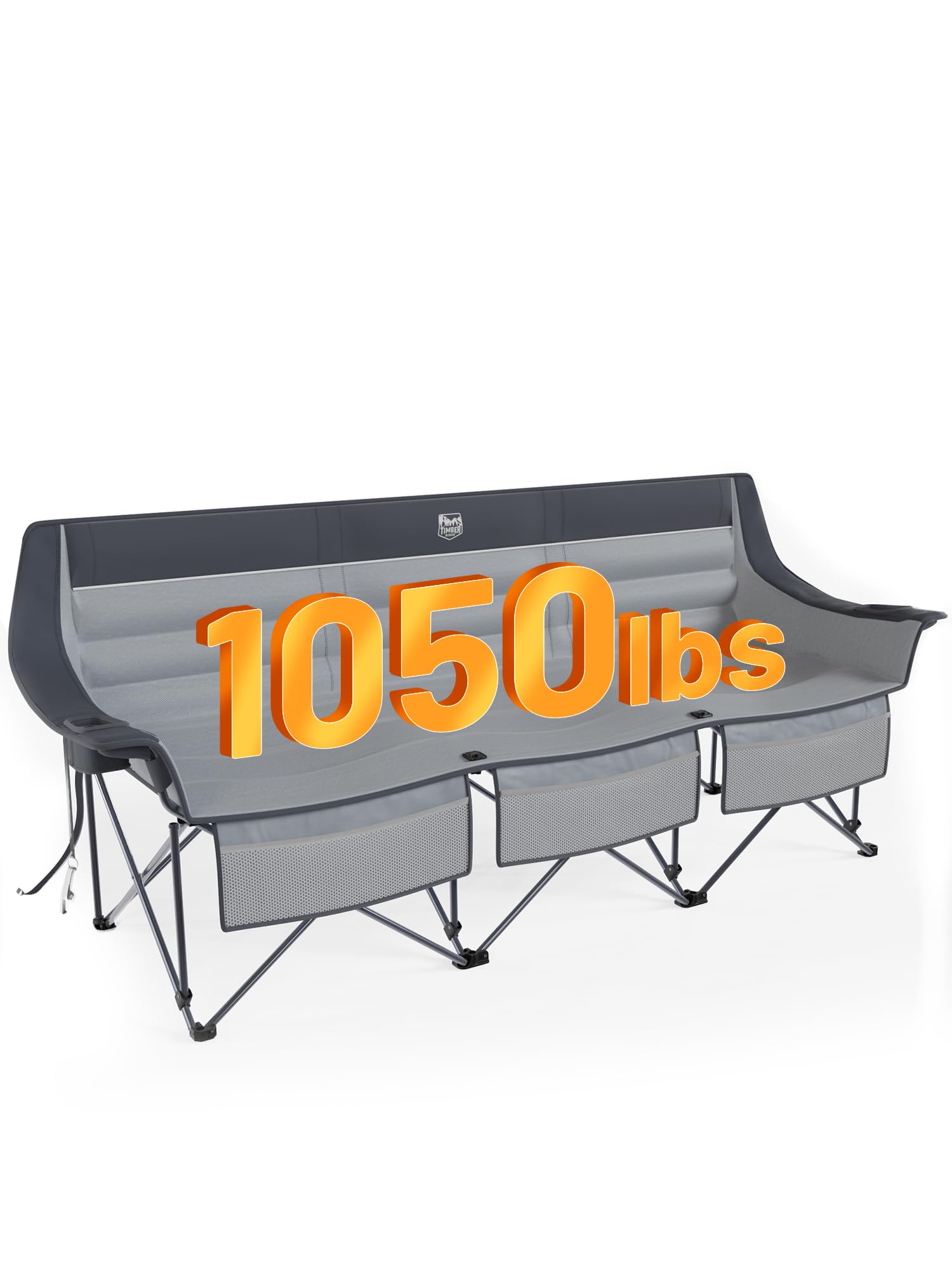 TIMBER RIDGE padded 3-person chair, front view, spacious seating for three on camping trips.