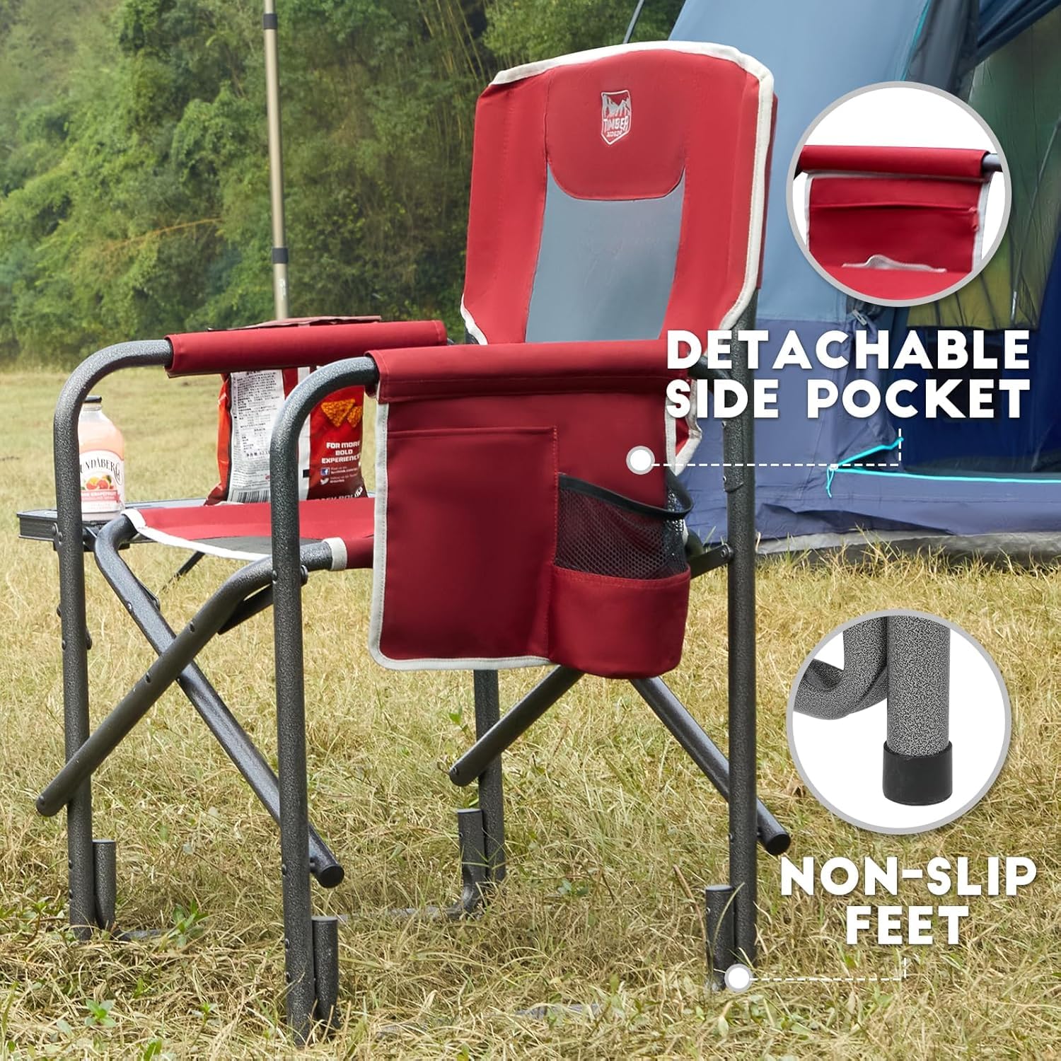 TIMBER RIDGE padded fabric and hard armrests improve seating comfort.