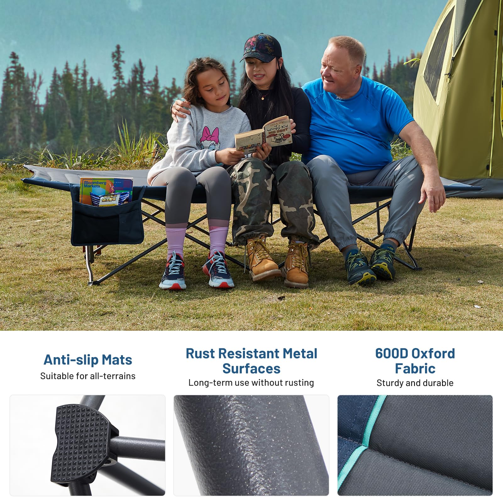 Timber Ridge padded headrest cot adds neck and head comfort outdoors.