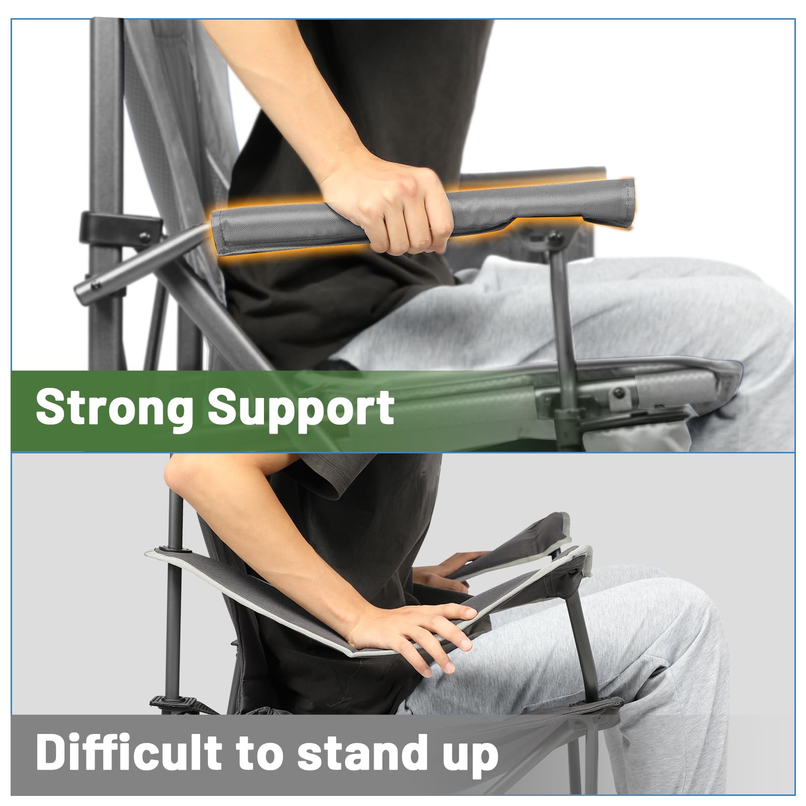 TIMBER RIDGE oversized seat dimensions for spacious comfort on camping trips.