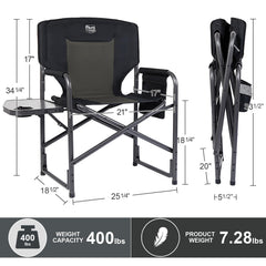 TIMBER RIDGE chair shows side table and padded fabric for easy access.