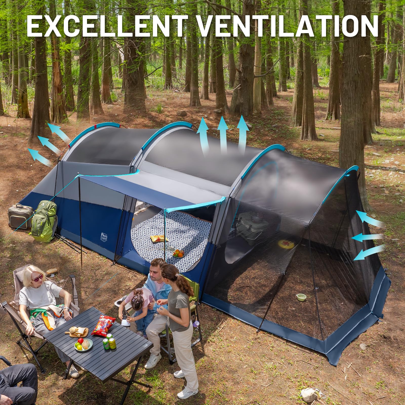 TIMBER RIDGE tunnel tent layout shows spacious interior.