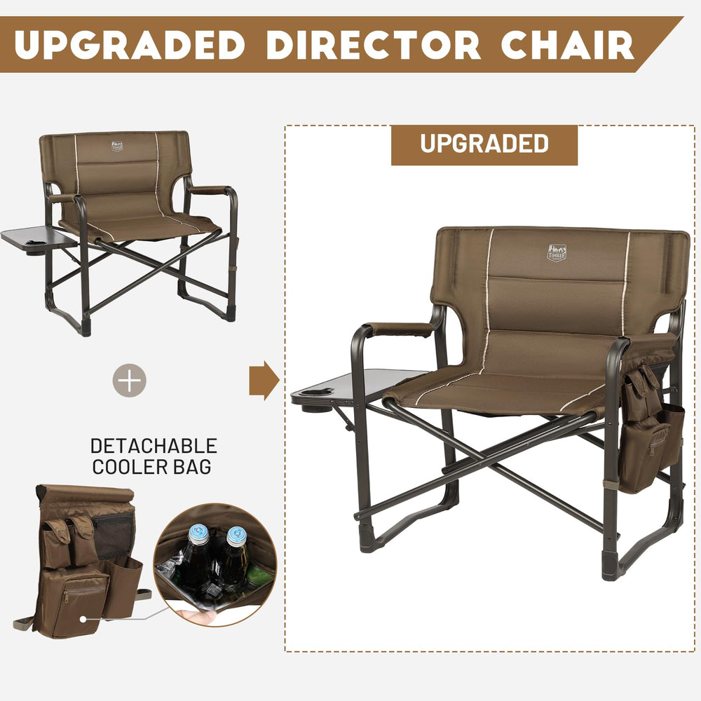 TIMBER RIDGE XXL director chair uses durable 600D fabric for lasting comfort.