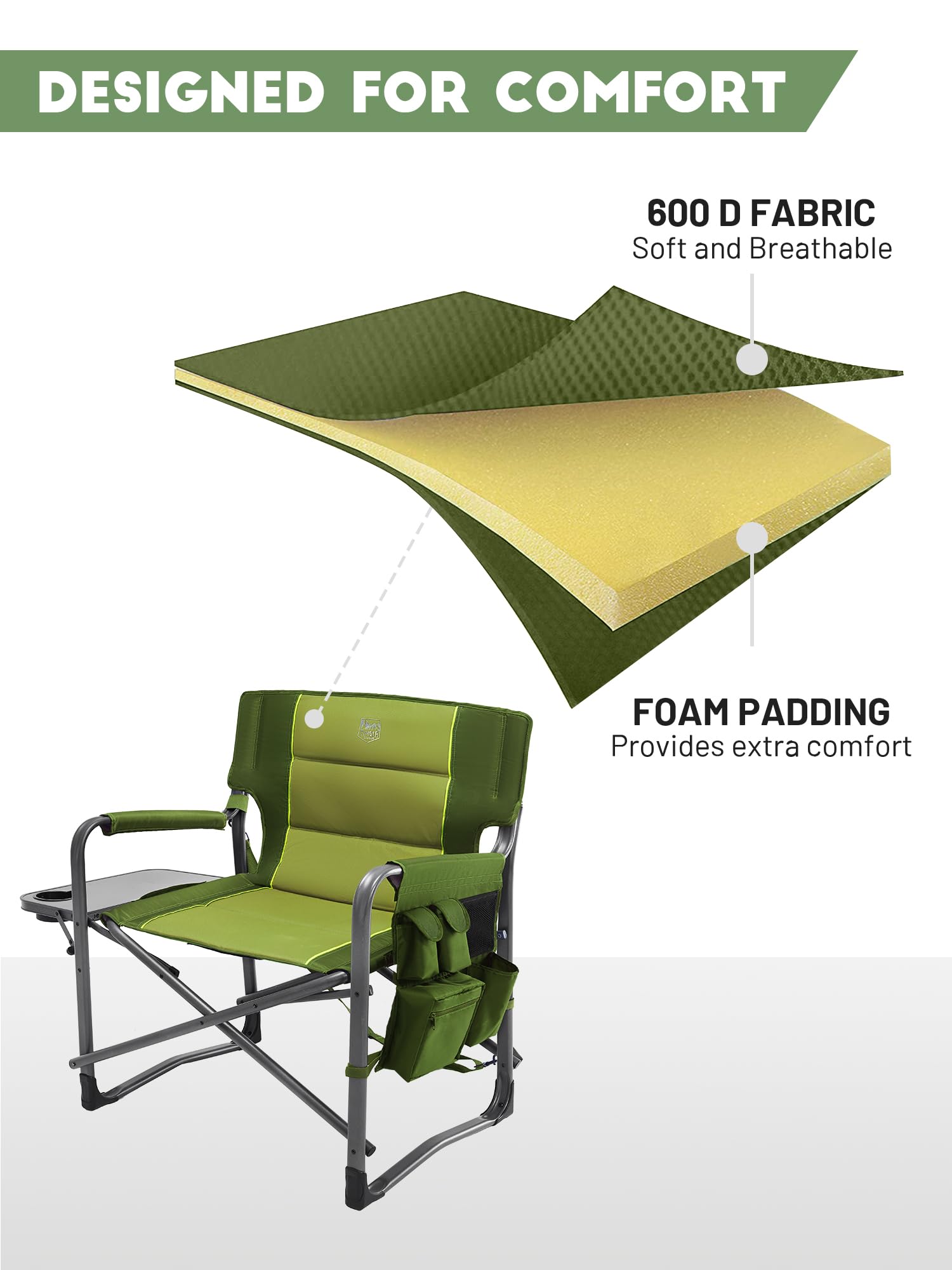 Timber Ridge XXL Directors Chair detachable-pocket with insulated lining on the left.
