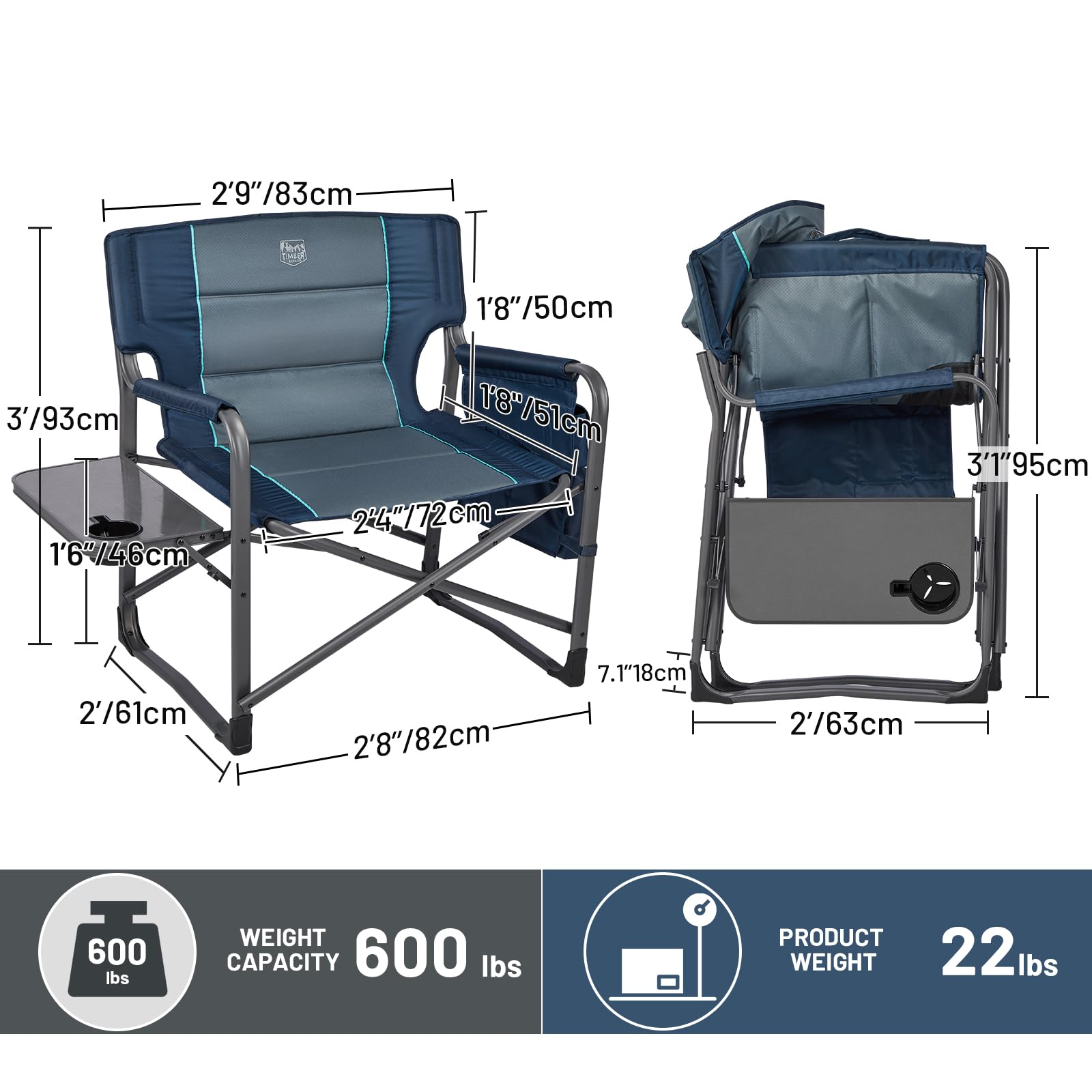 Timber Ridge XXL Directors Chair with detachable pocket keeps essentials within reach.