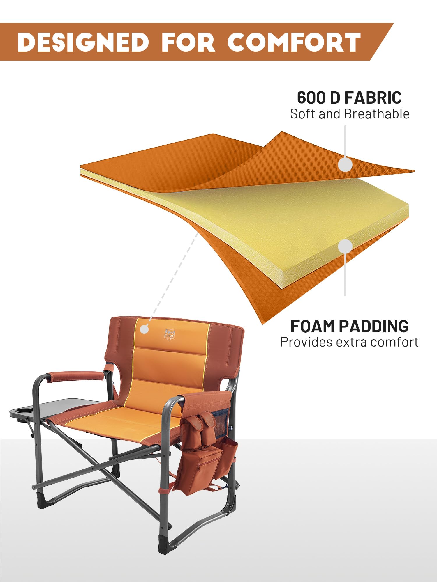 TIMBER RIDGE XXL Directors Chair featuring padded arms and headrest for relaxed seating.