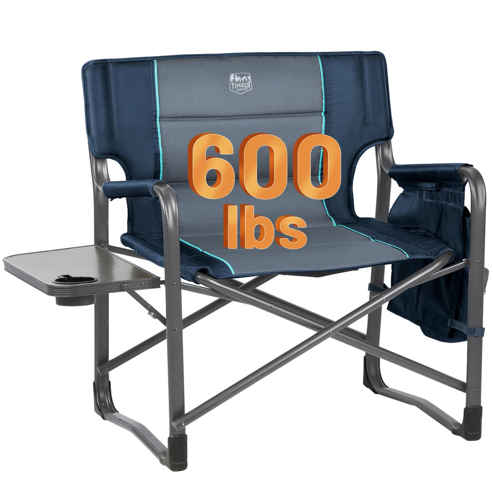 Timber Ridge XXL Directors Chair with foldable side table for drinks and devices.
