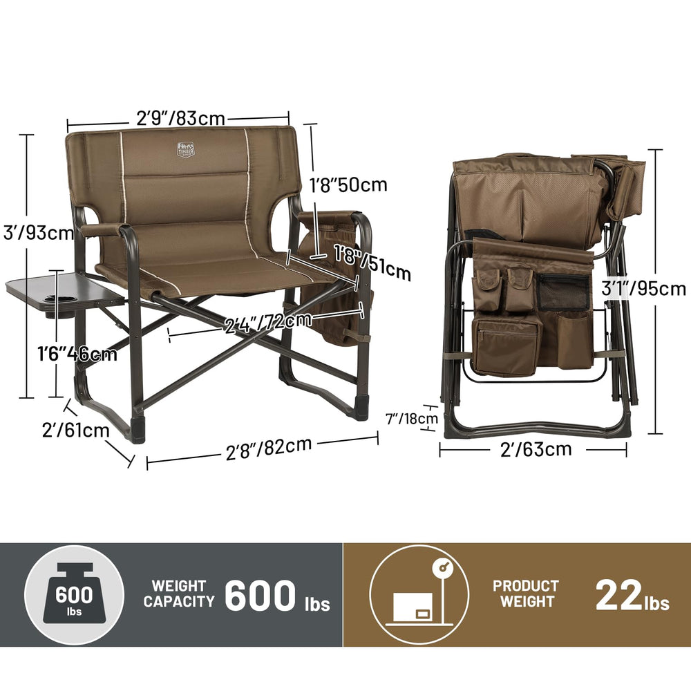 TIMBER RIDGE XXL director chair folded for compact storage and transport.