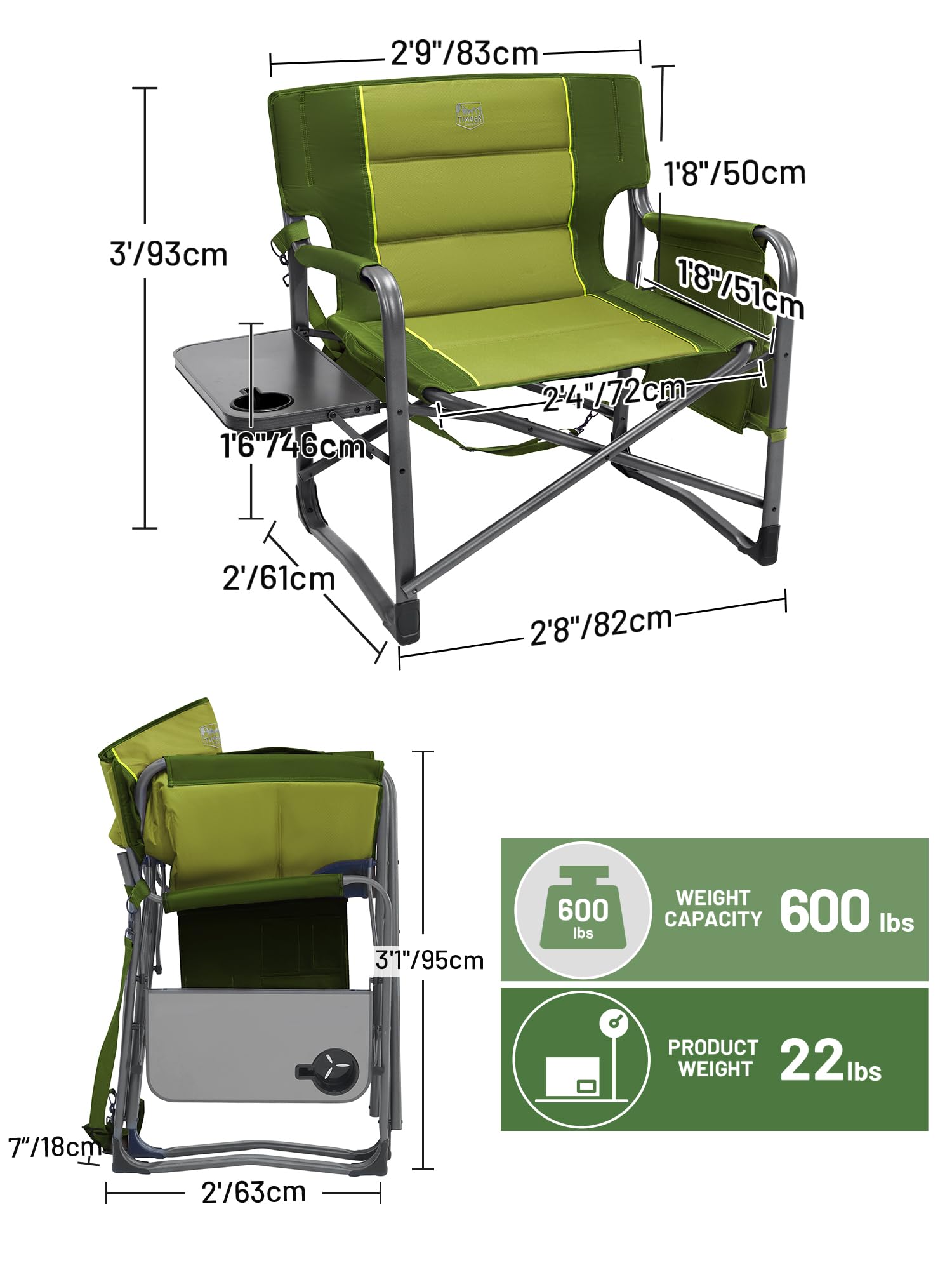 Timber Ridge XXL Directors Chair sturdy frame with 25mm tubes.