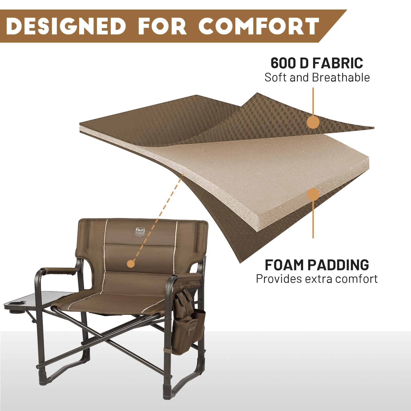 TIMBER RIDGE XXL director chair heavy-duty steel frame supports up to 600 lbs.