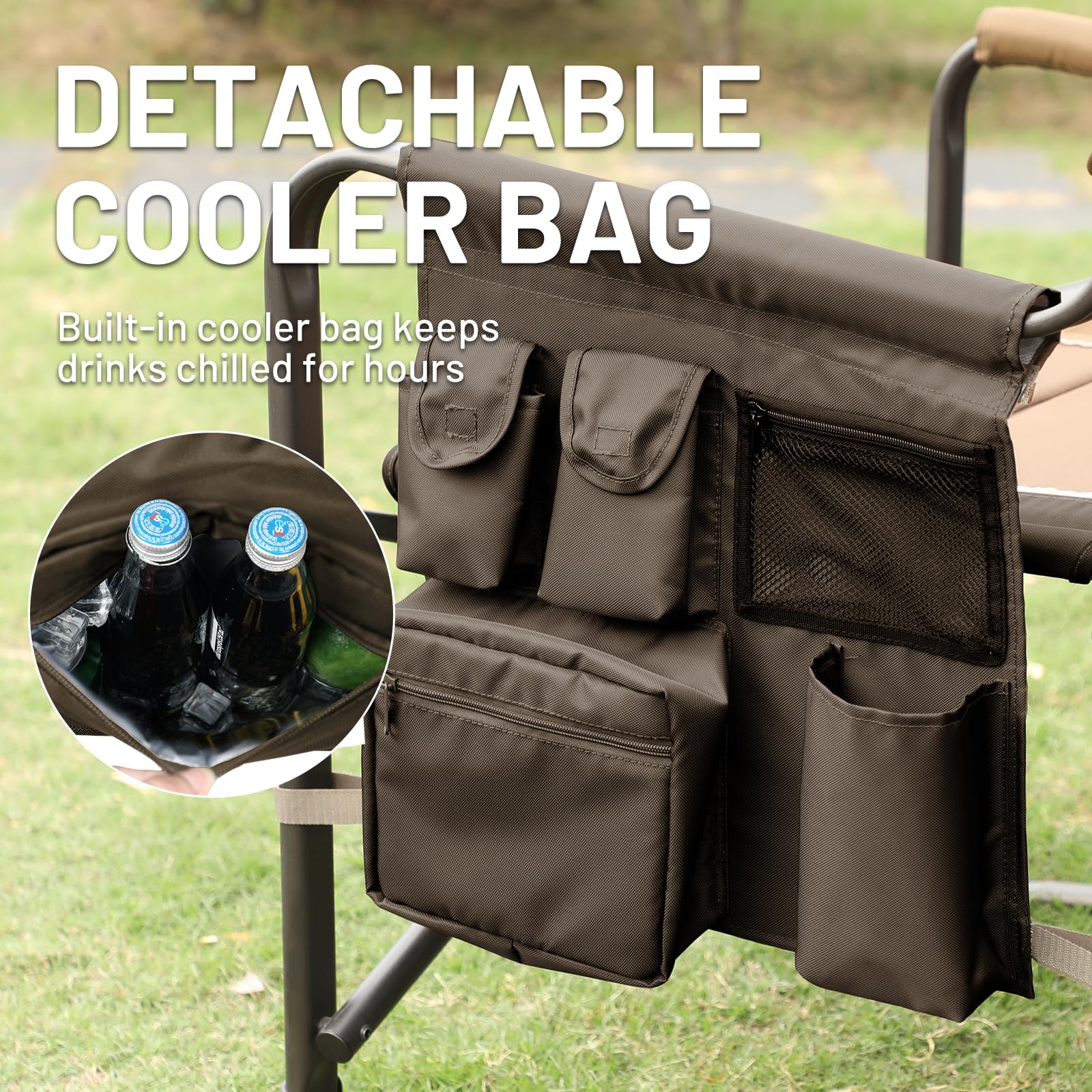 TIMBER RIDGE XXL director chair insulated pocket keeps drinks cold or hot.