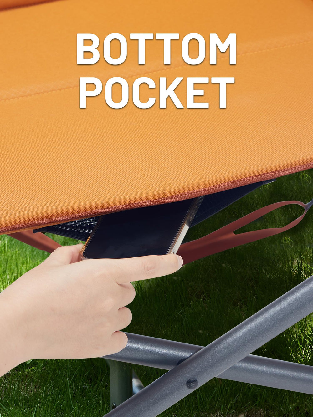 TIMBER RIDGE XXL Directors Chair under-seat mesh pocket for quick-access small items.