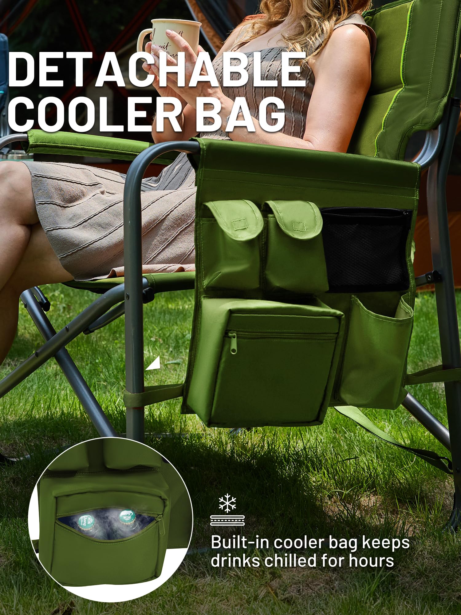 Timber Ridge XXL Directors Chair insulated pocket keeps beverages hot or cold.