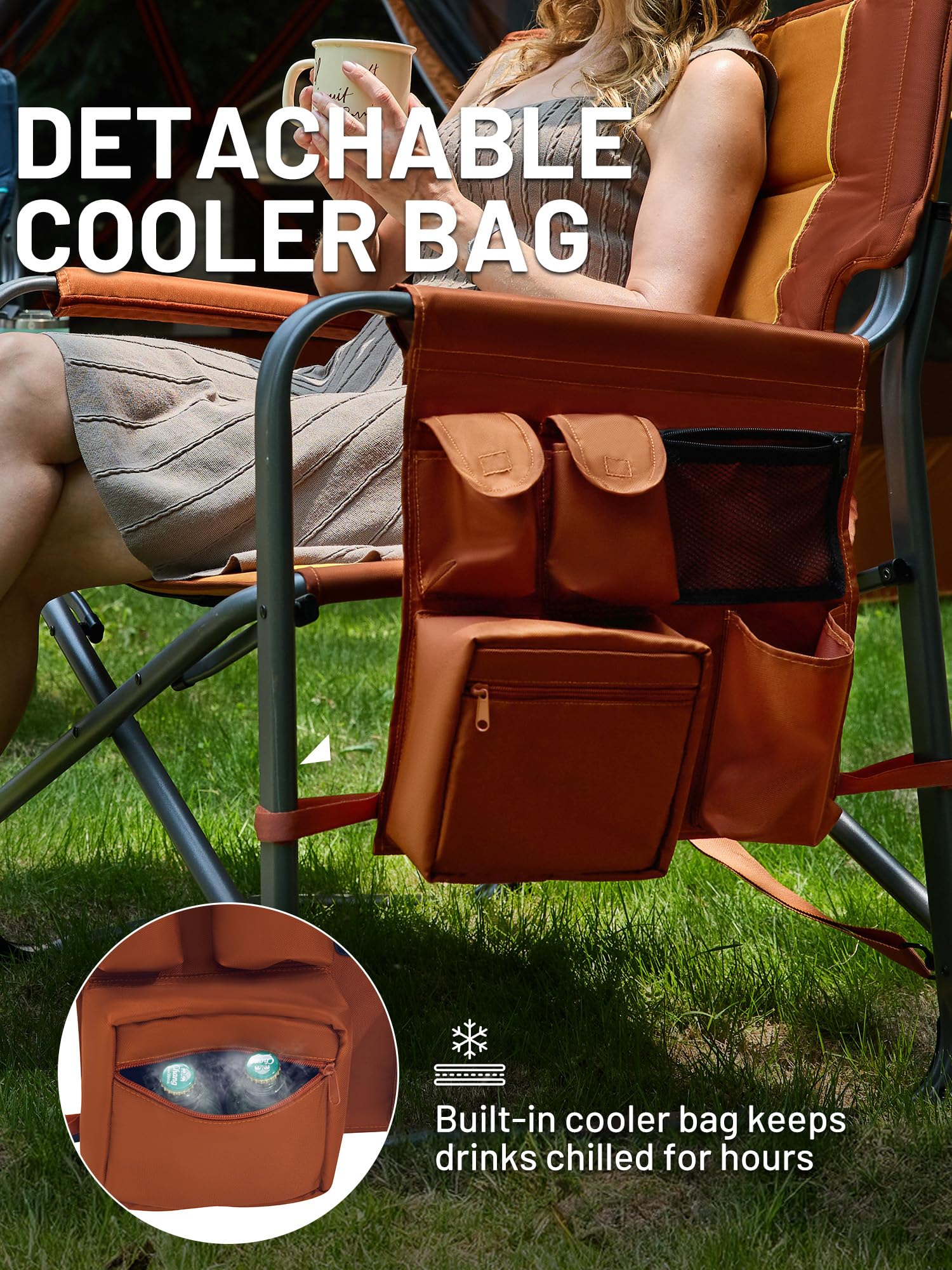 TIMBER RIDGE XXL Directors Chair with detachable side pocket and insulated lining keeps beverages cooler.