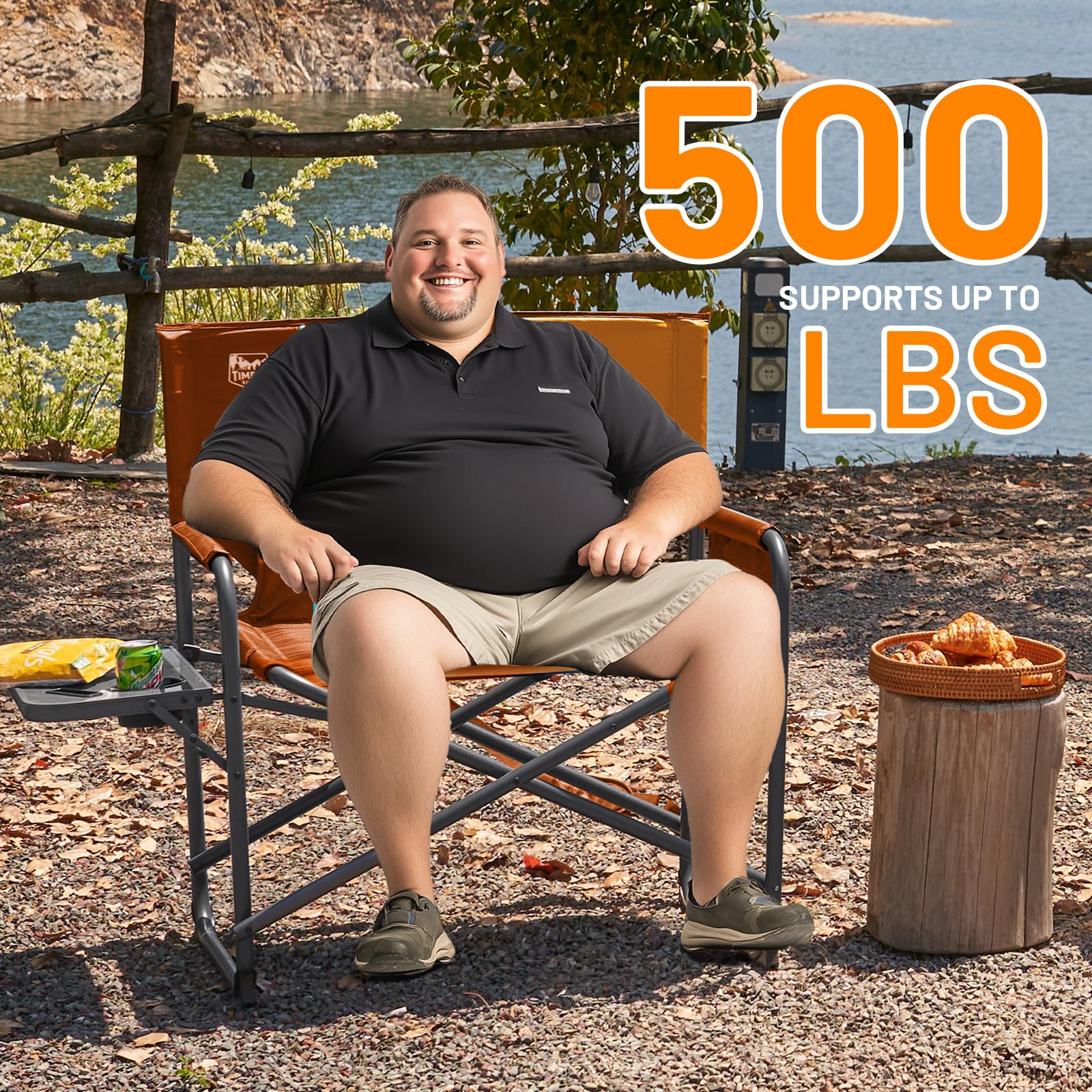 TIMBER RIDGE XXL directors chair heavy-duty steel frame for durability.