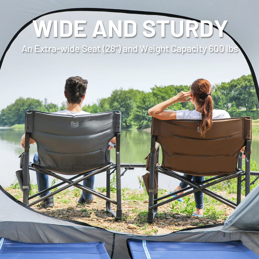 TIMBER RIDGE XXL director chair unfolded dimensions offer roomy seating.