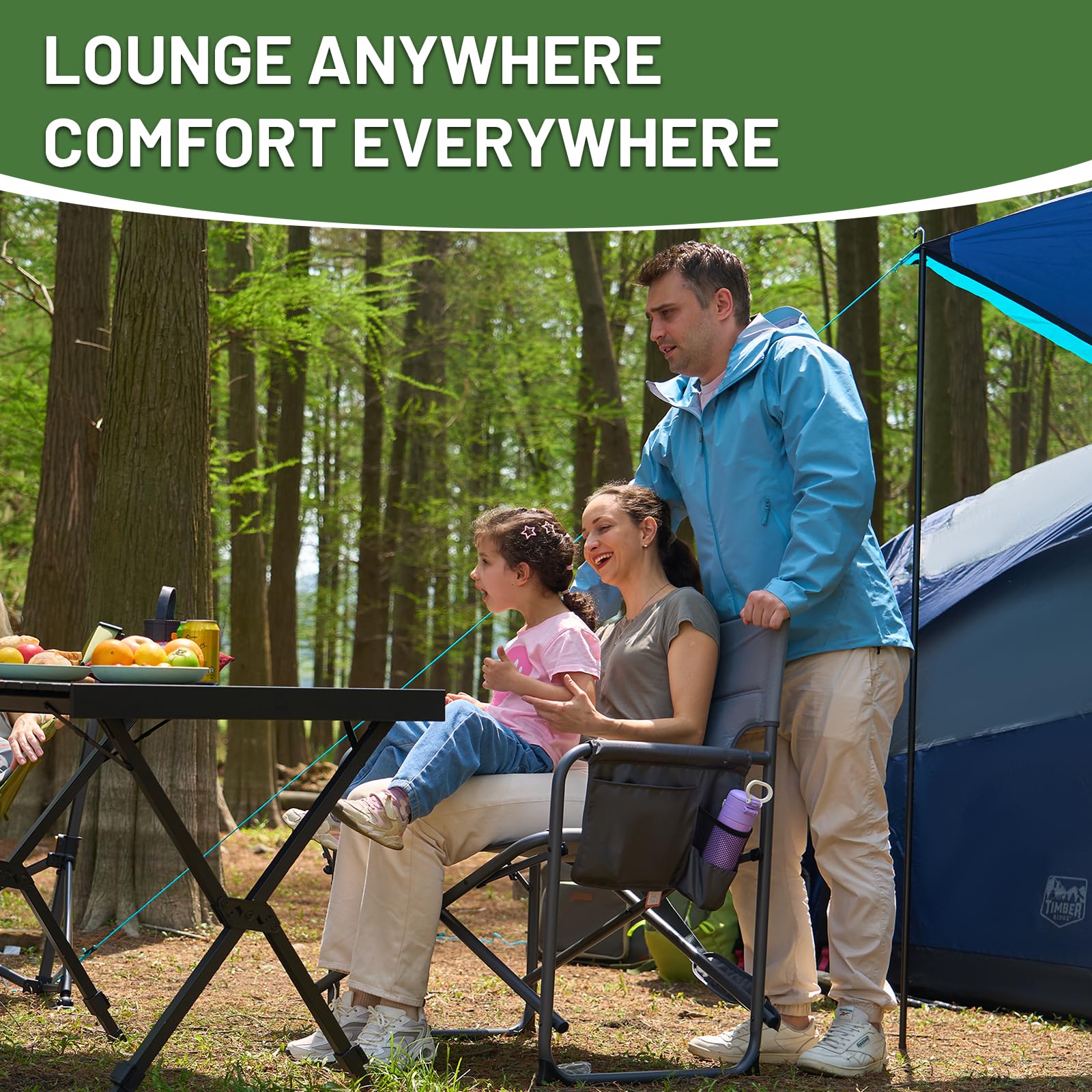 TIMBER RIDGE XXL foldable directors chair at the beach offers roomy seating