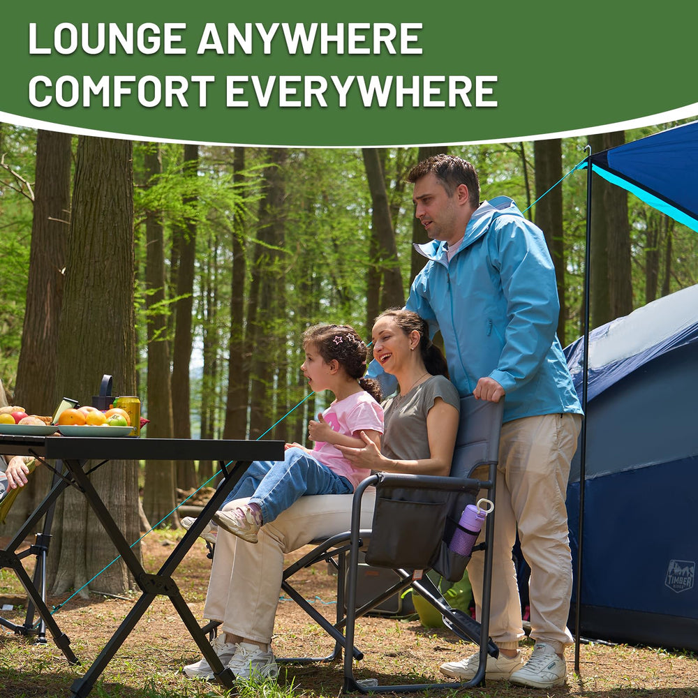 TIMBER RIDGE XXL foldable directors chair at the beach offers roomy seating