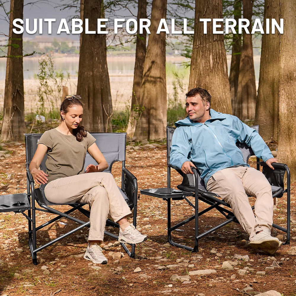 TIMBER RIDGE XXL foldable directors chair side pocket close-up shows gear within reach