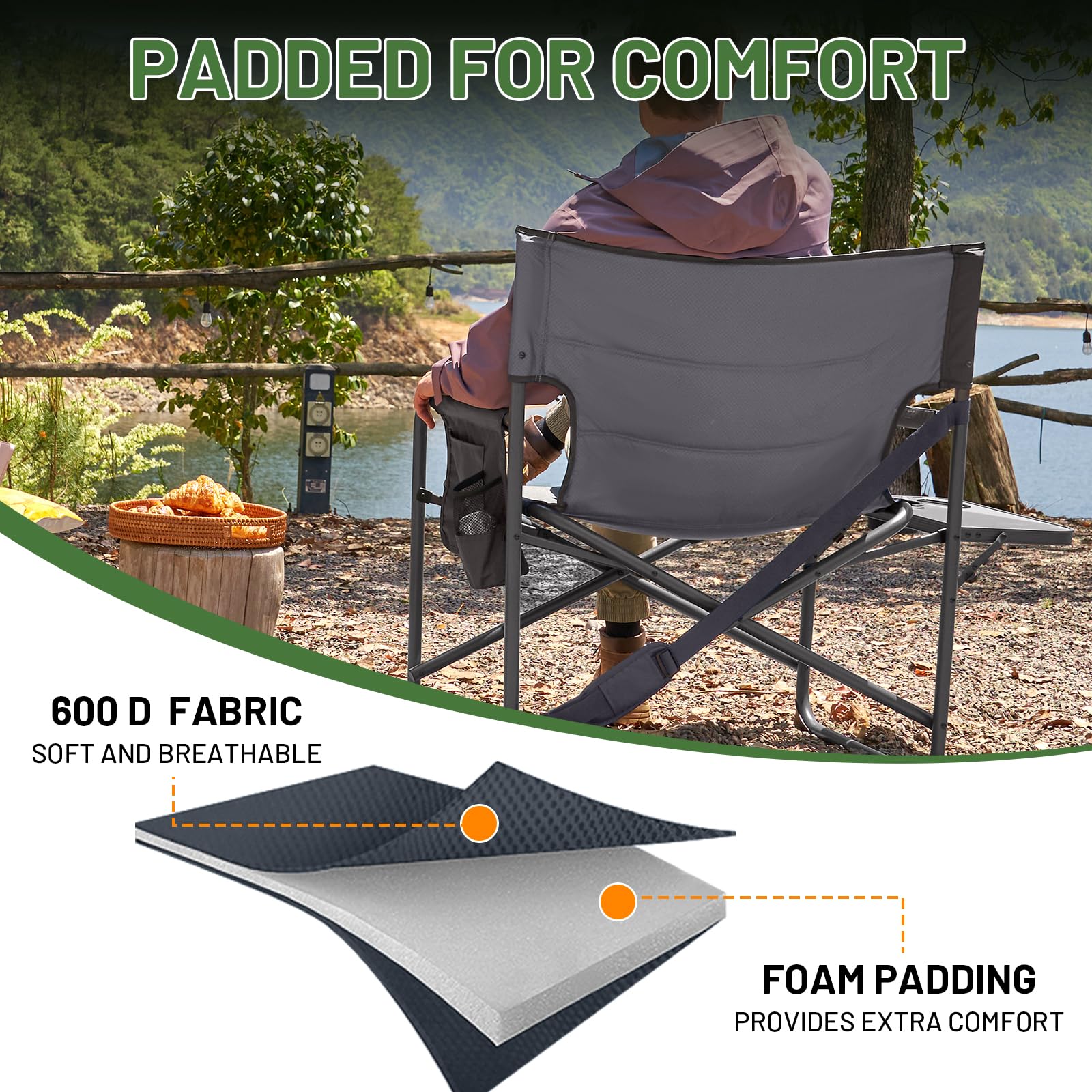 TIMBER RIDGE XXL foldable directors chair weather-resistant fabric in sunlight or rain