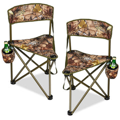 TIMBERHIDE camo hunting chair folded in tripod form for portable outdoor seating