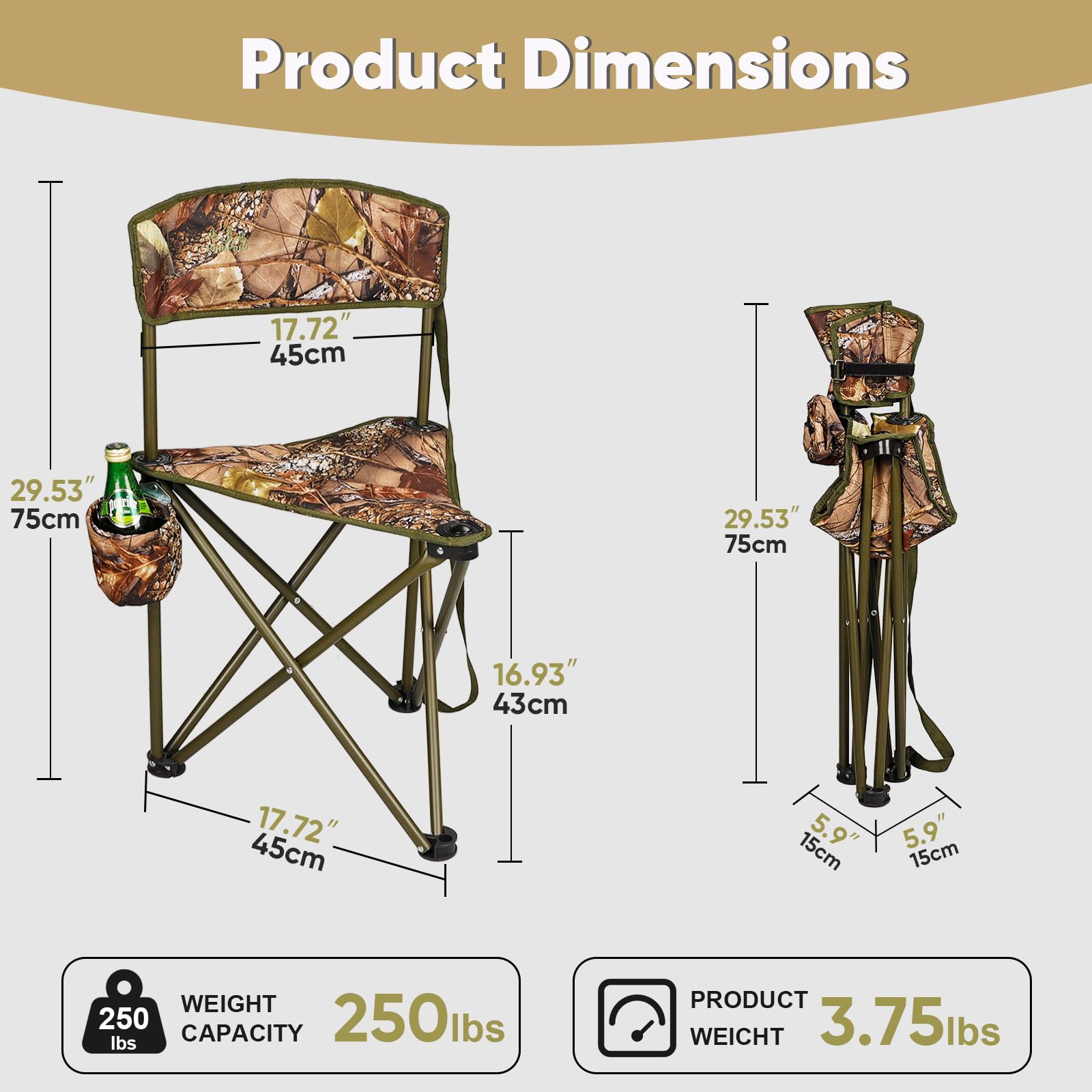 TIMBERHIDE tripod chair backrest set by a dawn river view for blinds